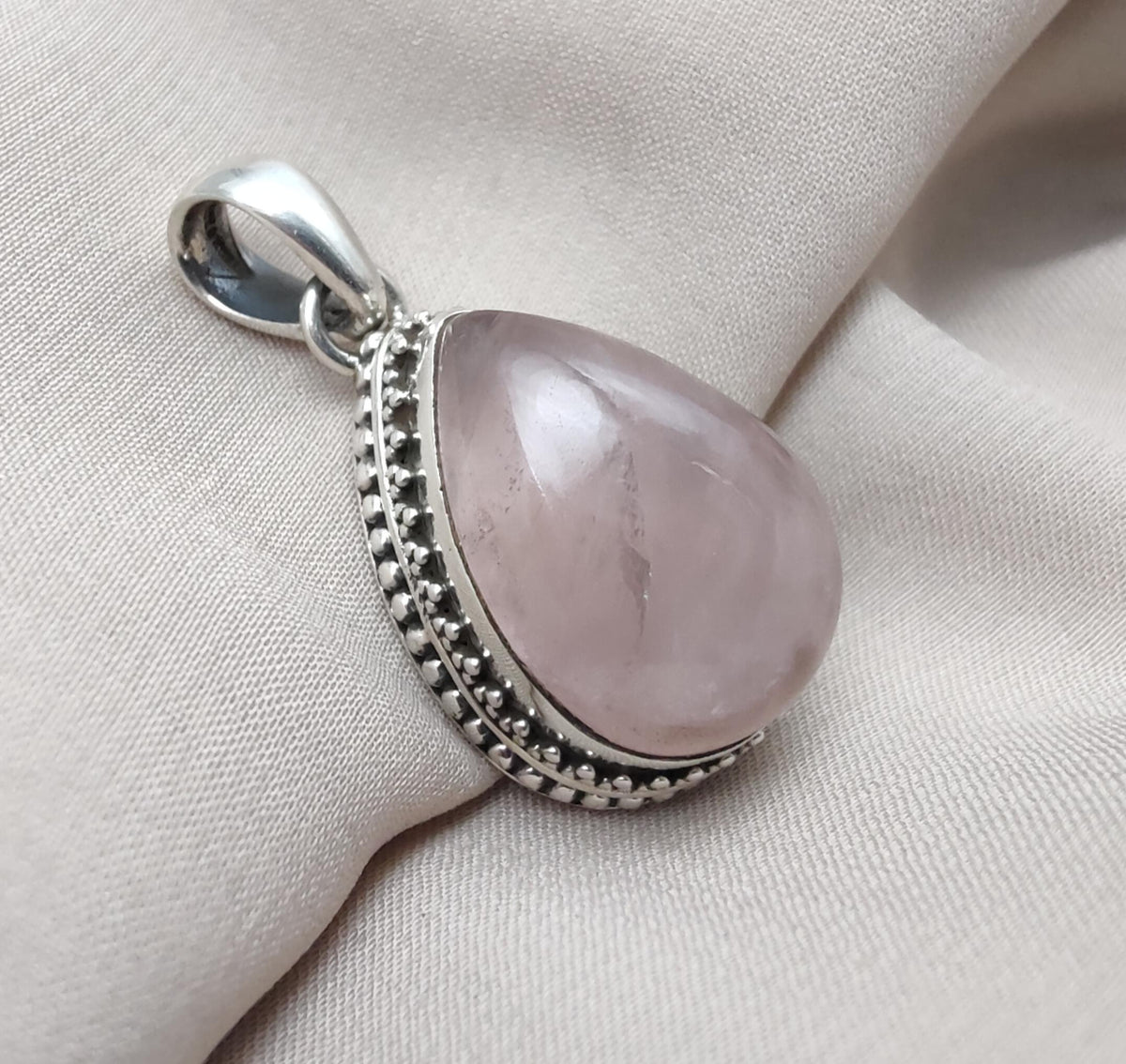 Rose Quartz Pendant: Teardrop Gemstone, 925 Sterling Silver Bezel Gift for Love