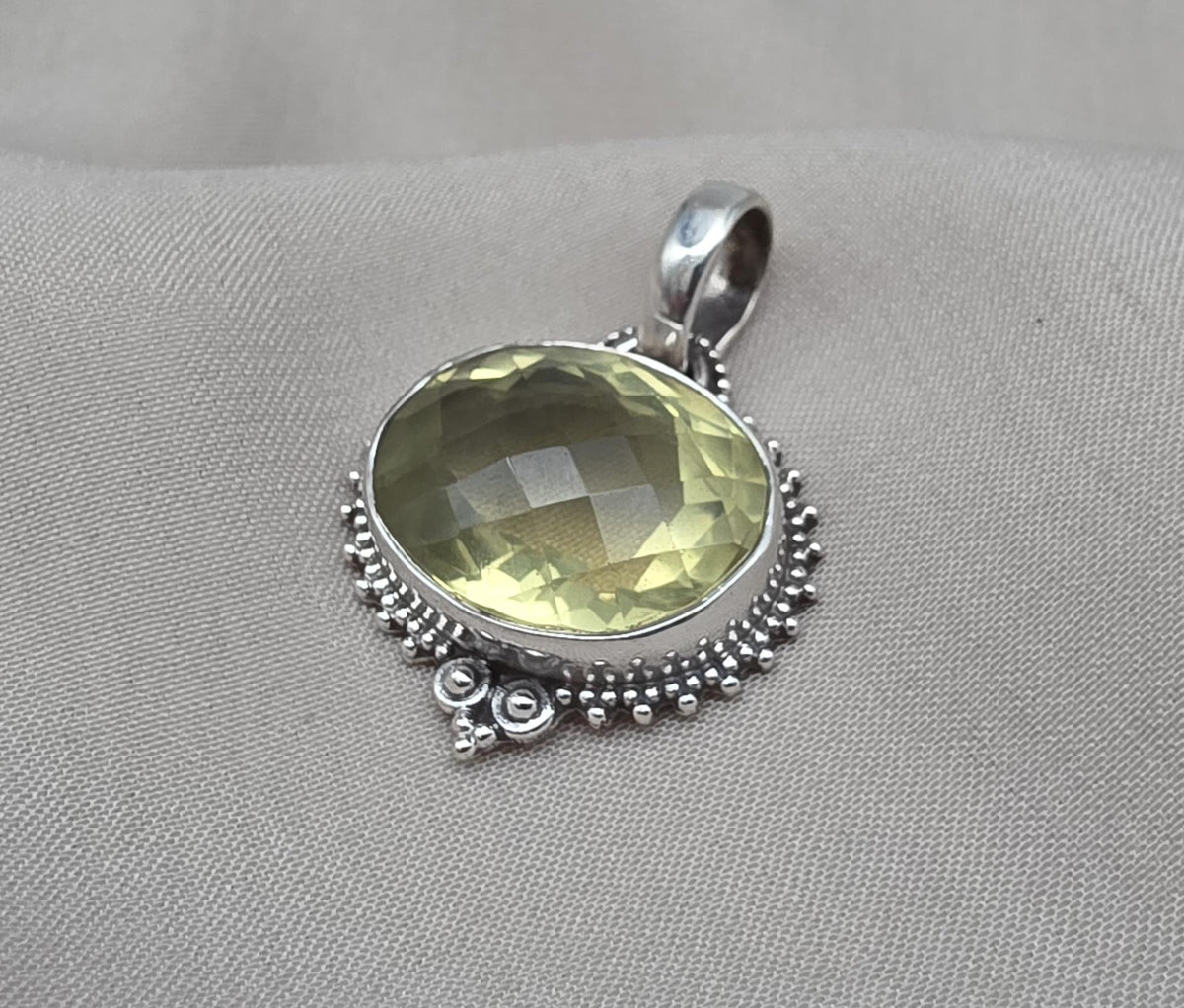 Lemon Quartz Pendant: Oval Faceted Cut 925 Sterling Silver Necklace Handmade Jewelry