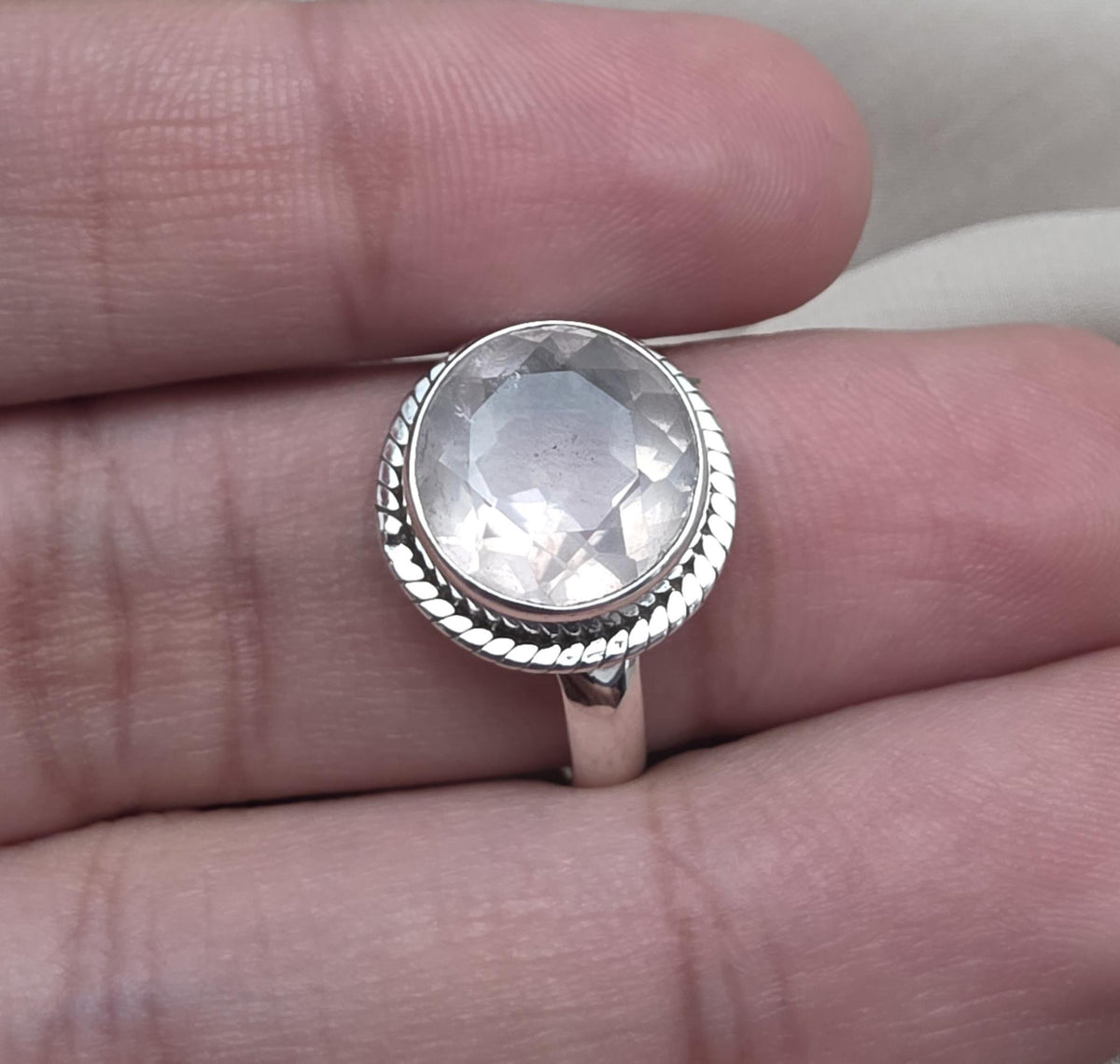 Handmade Crystal Quartz Sterling Silver Ring: April Birthstone Jewelry