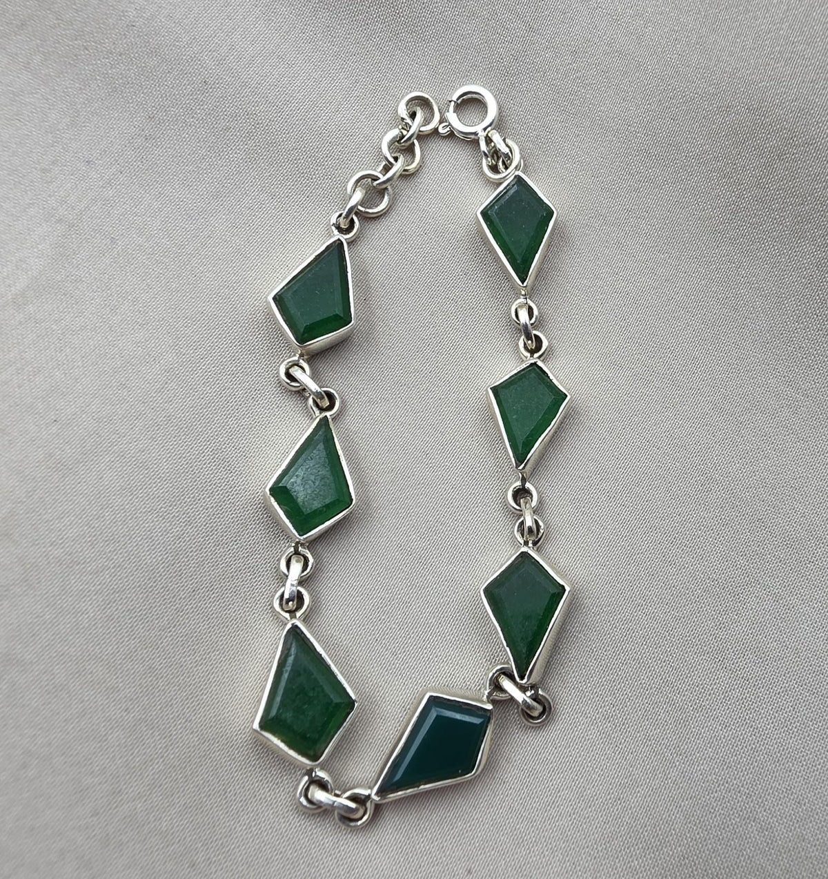 925 Sterling Silver Green Onyx Bracelet Kite Shape Gemstone Link Gemstone Handmade Jewelry