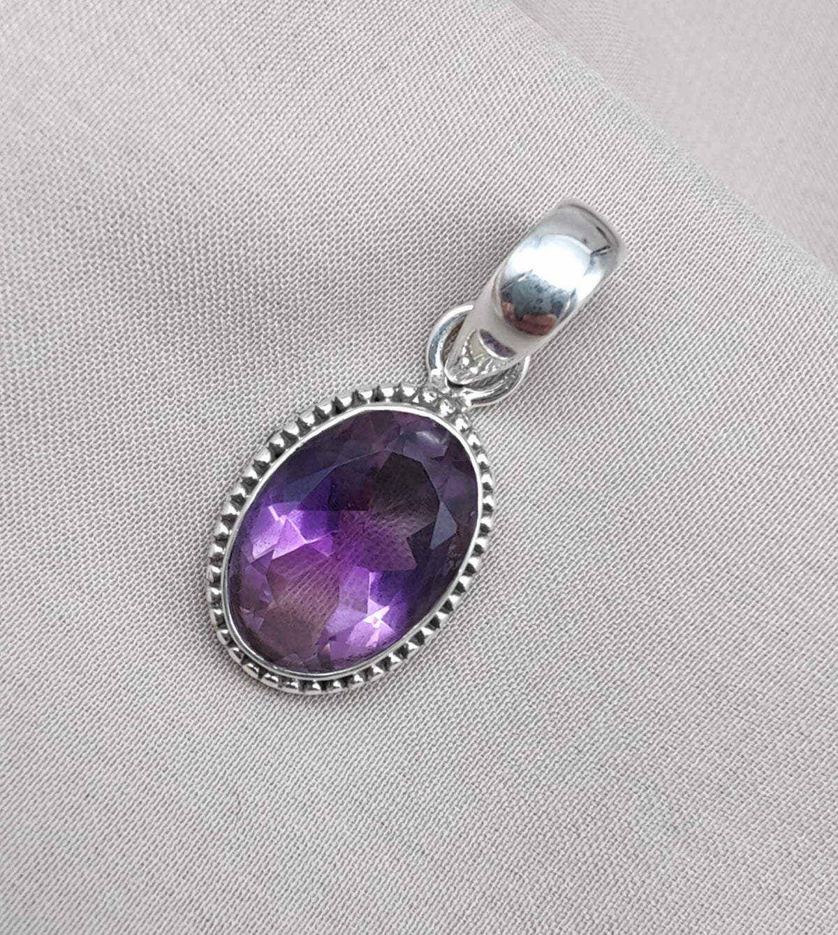 925 Sterling Silver Oval Amethyst Pendant: Healing Crystal Jewelry