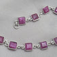 925 Sterling Silver Pink Ruby Bracelet Square Cut Gemstone Link Bracelet Gift for Her