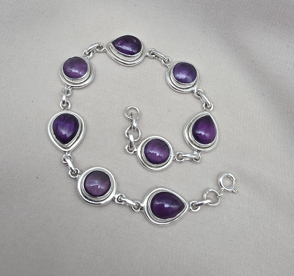 Amethyst 925 Sterling Silver Bracelet Natural Purple Gemstone Handmade