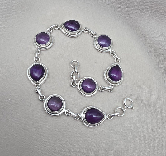 Amethyst 925 Sterling Silver Bracelet Natural Purple Gemstone Handmade