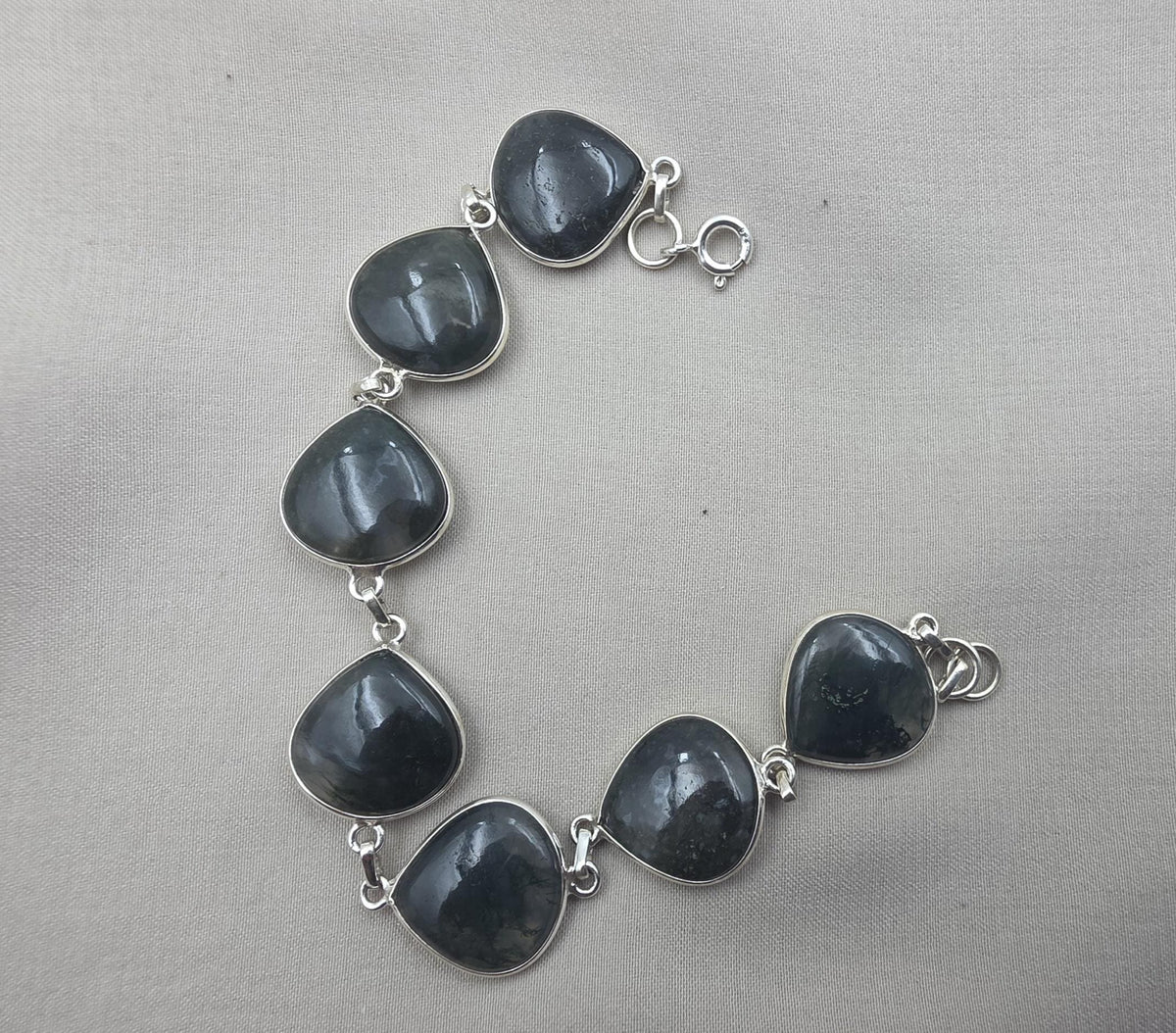925 Sterling Silver Moss Agate Natural Gemstone Bracelet Handmade Jewelry Gift for Women