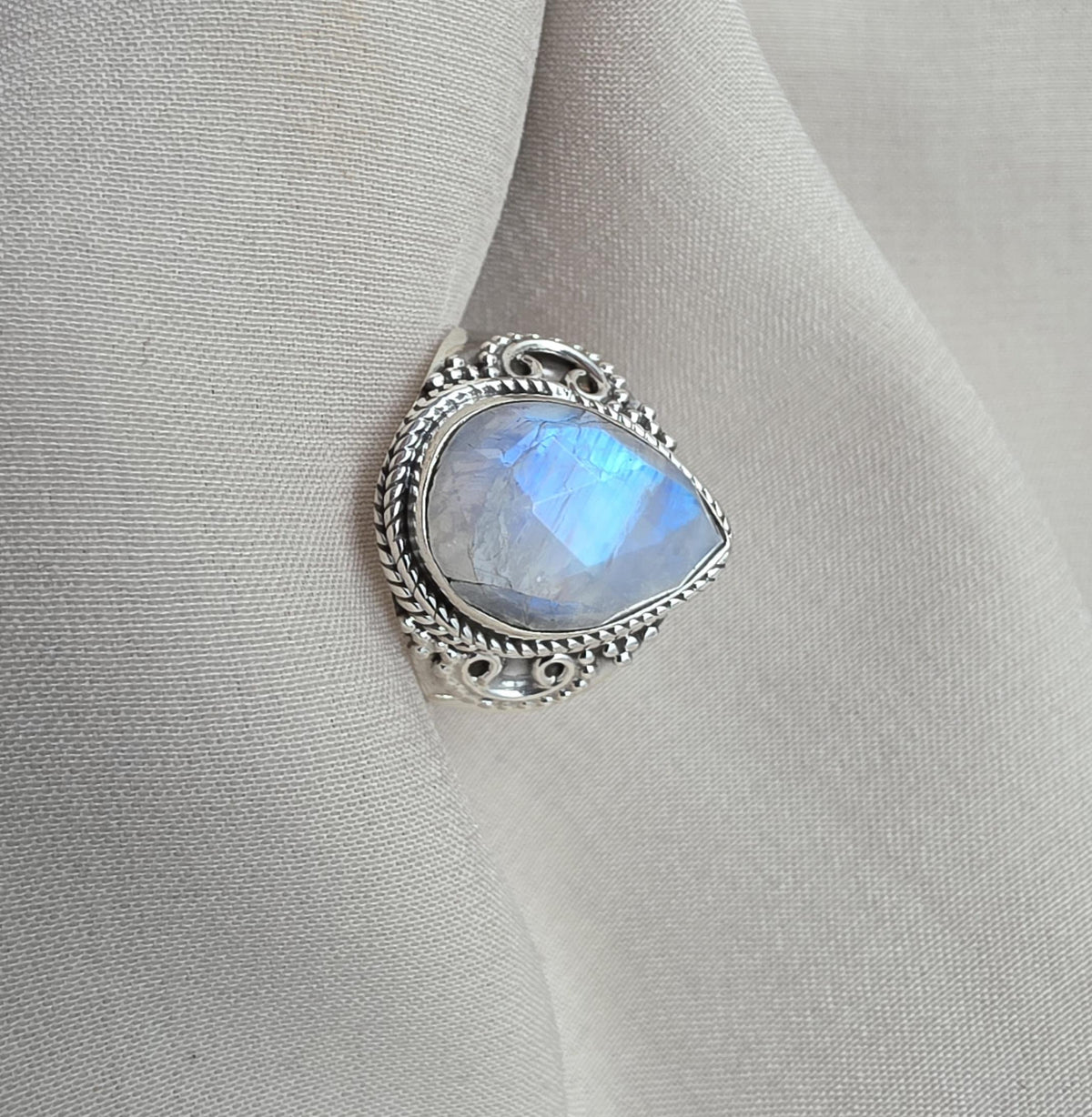 Rainbow Moonstone Ring 925 Sterling Silver Pear Shape Statement Ring June Birthstone Jewelry