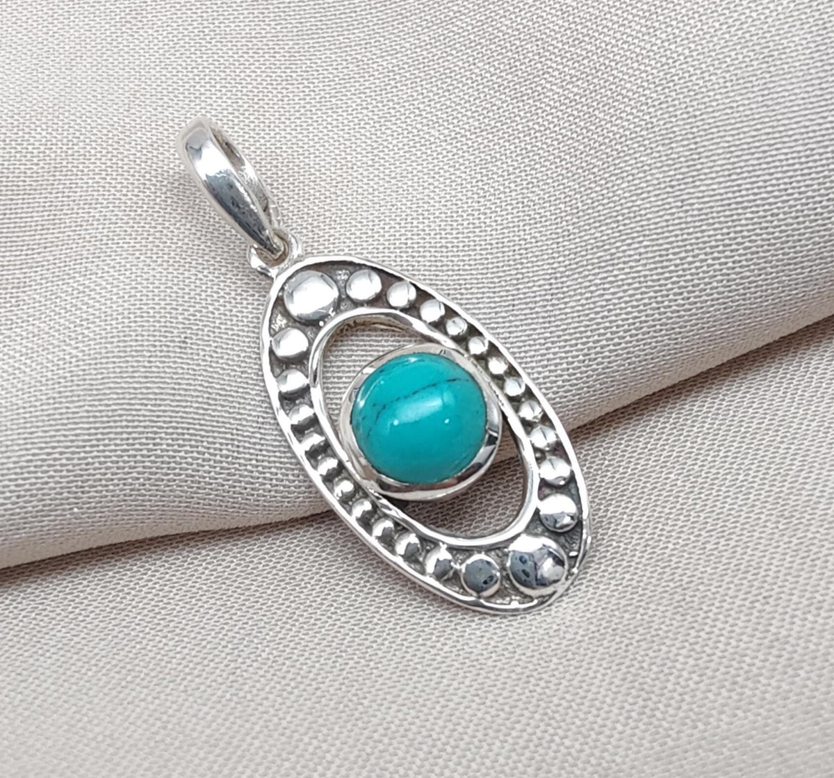 Turquoise Sterling Silver Pendant: Handmade Boho Tribal Necklace