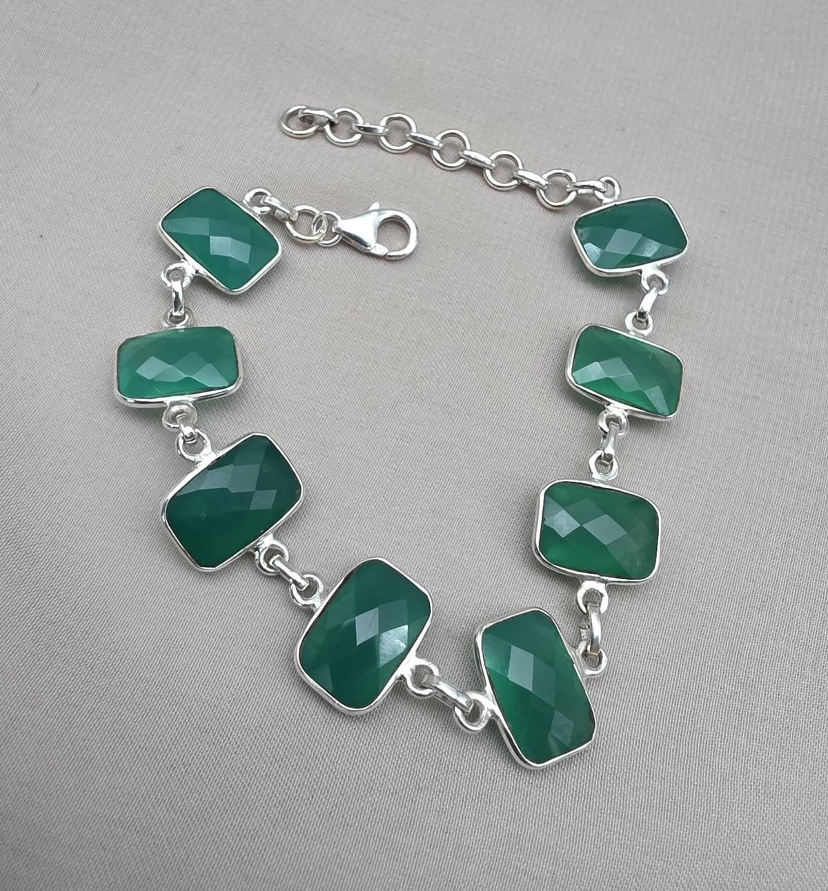 Green Onyx 925 Sterling Silver Bracelet Natural Gemstone Handmade Jewelry