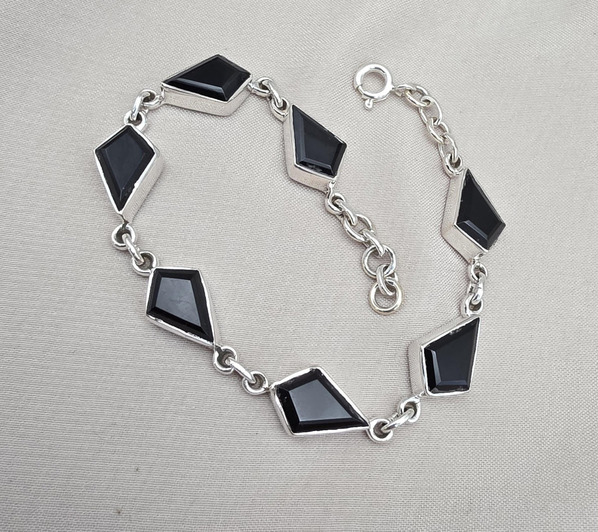 Black Onyx Fancy Shape Link Bracelet 925 Sterling Silver Faceted Onyx Handmade Unisex Jewelry
