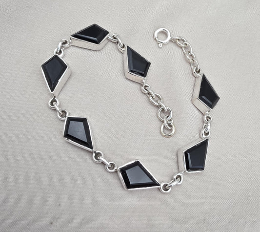 Black Onyx Fancy Shape Link Bracelet 925 Sterling Silver Faceted Onyx Handmade Unisex Jewelry