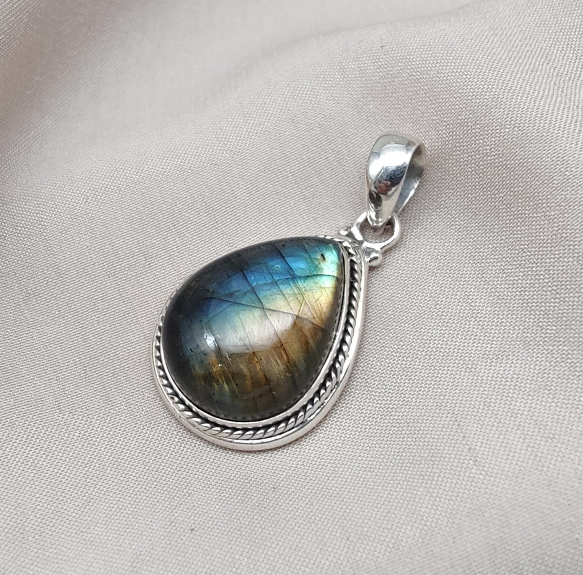 Handmade Labradorite Teardrop Pendant: 925 Sterling Silver Gemstone Necklace
