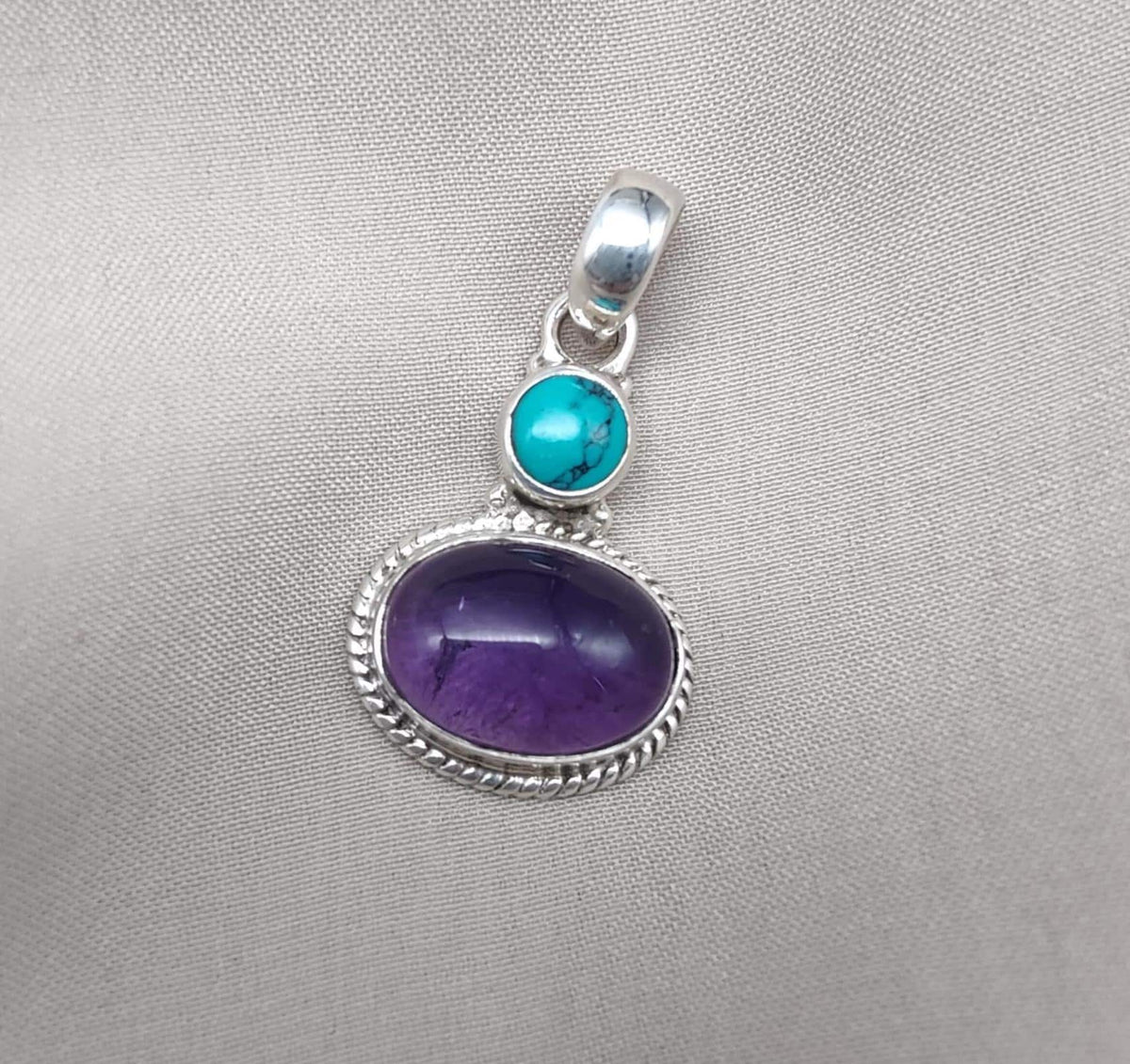 Amethyst Turquoise Pendant: Handmade 925 Sterling Silver Boho Necklace