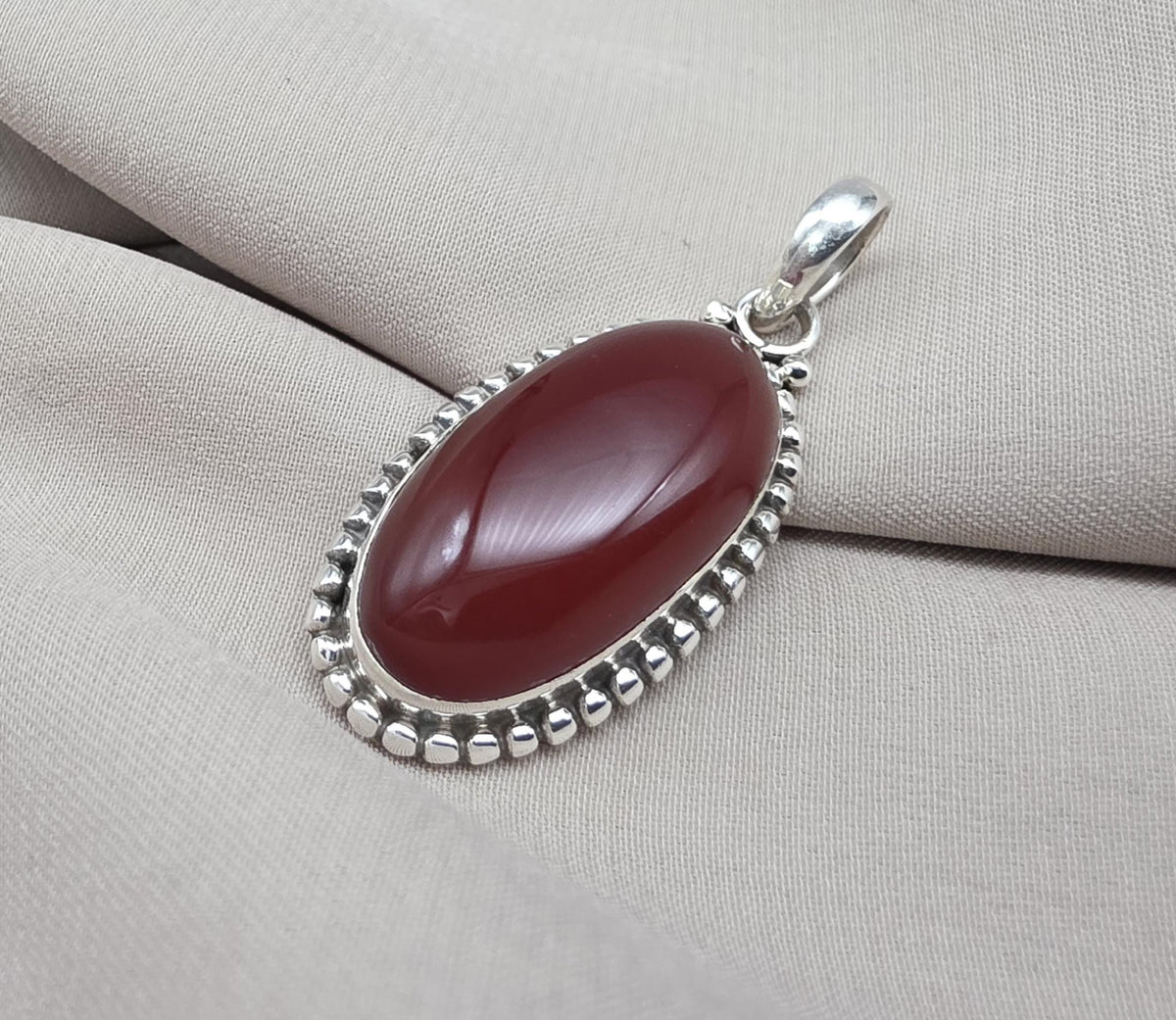 Handmade Red Onyx Sterling Silver Pendant - July Birthstone Necklace