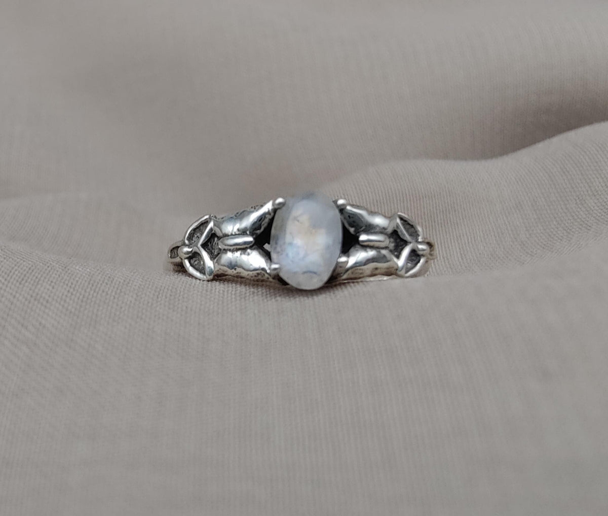 Rainbow Moonstone Goddess Ring: 925 Sterling Silver, Boho Spiritual Jewelry