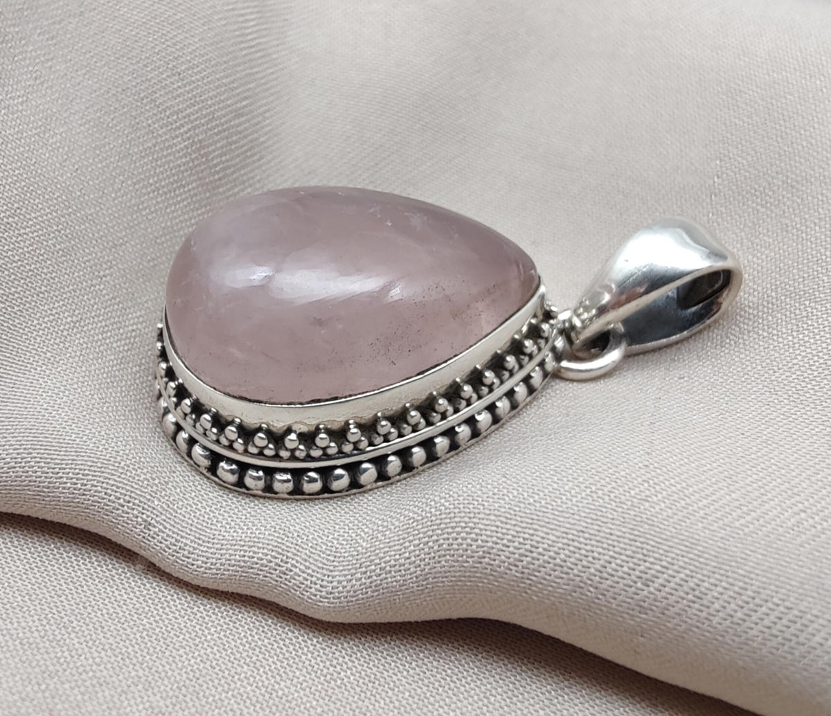 Rose Quartz Pendant: Teardrop Gemstone, 925 Sterling Silver Bezel Gift for Love