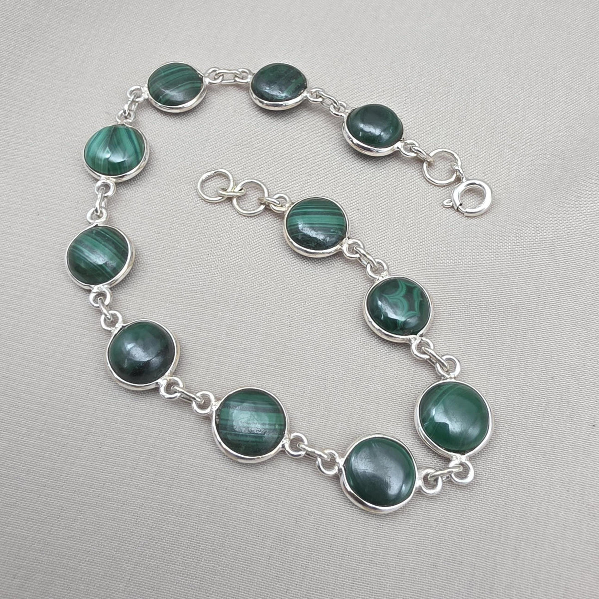 Natural Malachite Bracelet 925 Silver Green Stone Bracelet Protection Healing Jewelry
