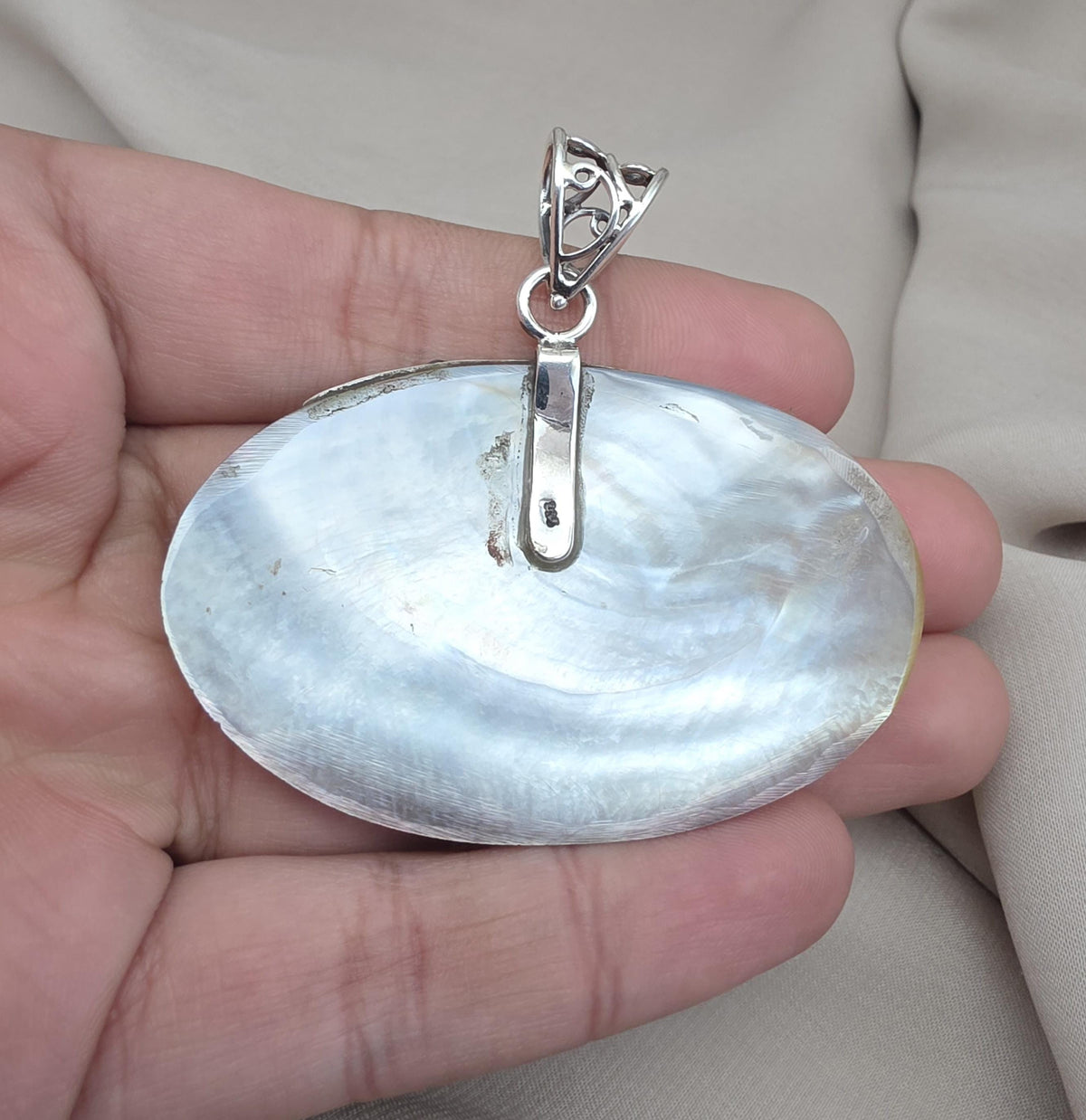 Mother of Pearl Silver Pendant Natural Ruby Cabochon Handmade 925 Sterling Silver Gemstone Jewelry