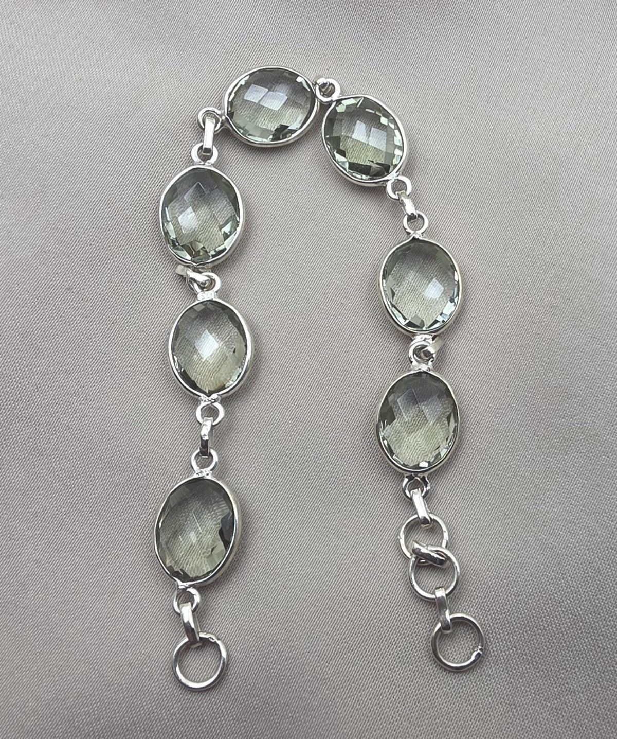 Green Amethyst 925 Sterling Silver Gemstone Vintage Bracelet Boho Jewelry