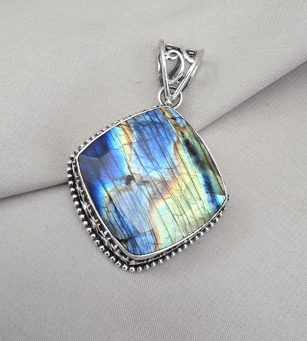 925 Sterling Silver Natural Multi Labradorite Pendant Cushion Shape Flashy Labradorite Handmade Gemstone Jewelry