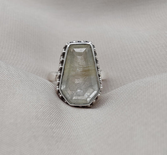 Golden Rutile Ring: 925 Sterling Silver Coffin Shape, Vintage Style