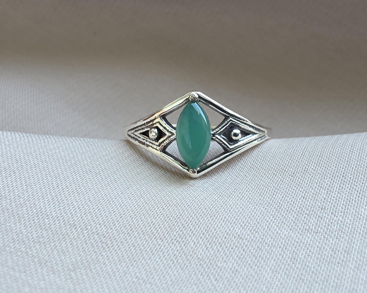 Green Onyx Ring Marquise Cut 925 Sterling Silver Boho Geometric Statement Jewelry