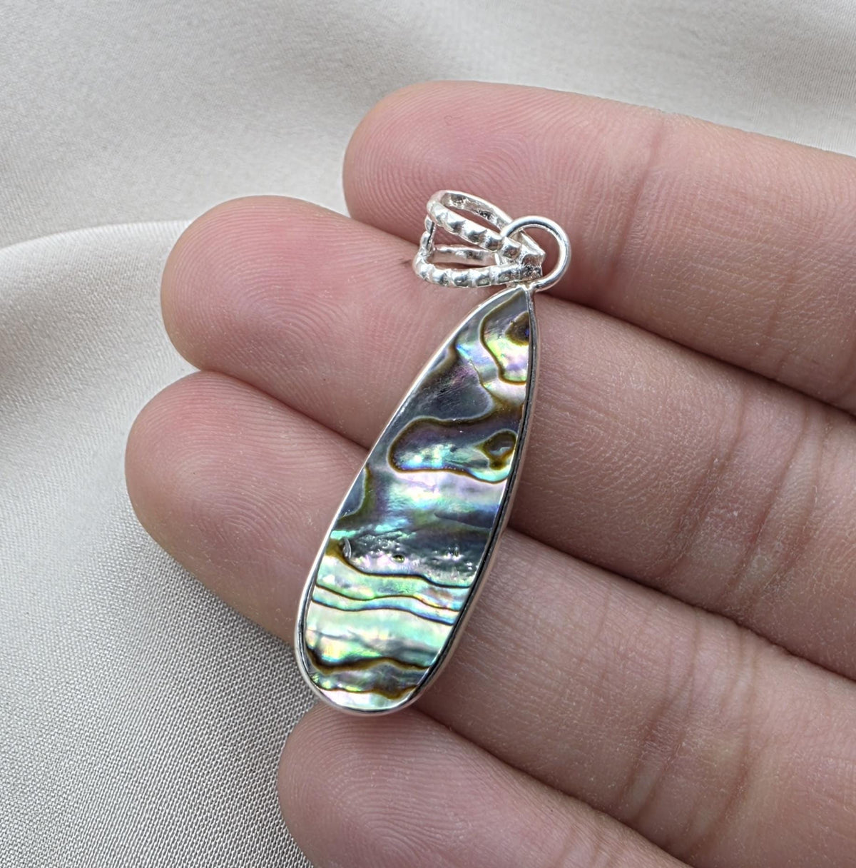 925 Sterling Silver Abalone Shell Teardrop Pendant Natural Pendant Handmade Jewelry