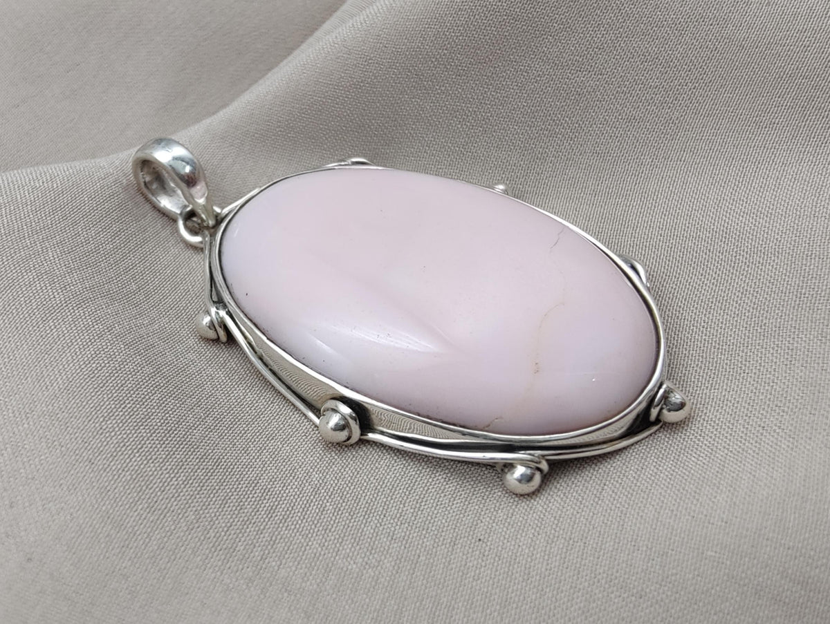 Natural Pink Opal 925 Sterling Silver Pendant: Handmade Oval Gemstone Necklace