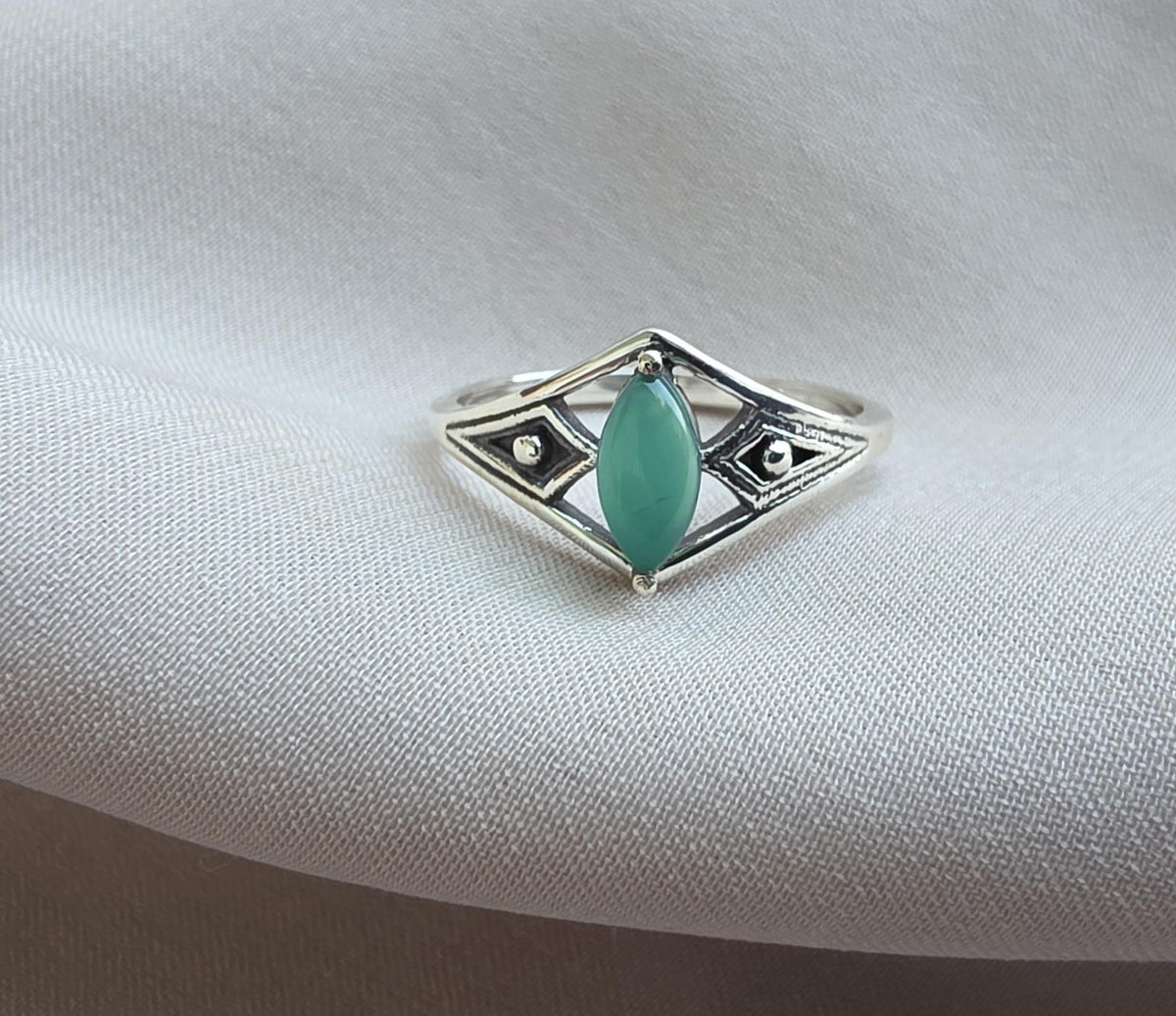 Green Onyx Ring Marquise Cut 925 Sterling Silver Boho Geometric Statement Jewelry