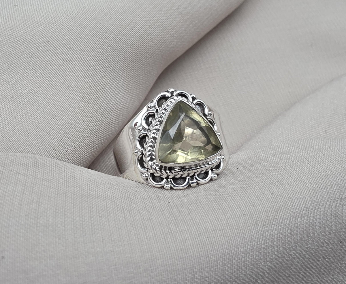 Lemon Quartz 925 Sterling Silver Ring: Handmade Boho Gemstone Jewelry