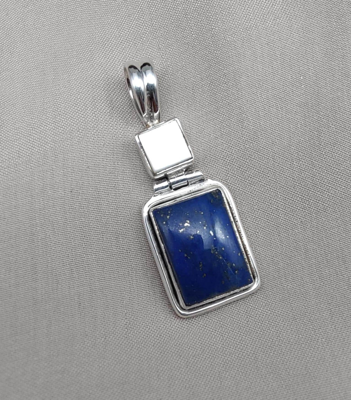 Lapis Lazuli & Mother of Pearl Pendant: 925 Sterling Silver Boho Necklace