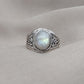 Rainbow Moonstone Ring: Oxidized 925 Sterling Silver, Boho Floral Design