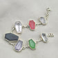 925 Sterling Silver Multi Gemstone Bracelet Coffin Cut Link Bracelet Handmade Jewelry