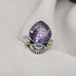 Amethyst Teardrop Ring: 925 Sterling Silver, Gold Shell Motif