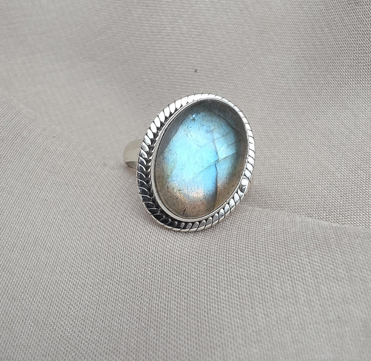 Labradorite Ring 925 Sterling Silver Natural Blue Flash Gemstone Ring Boho Statement Jewelry