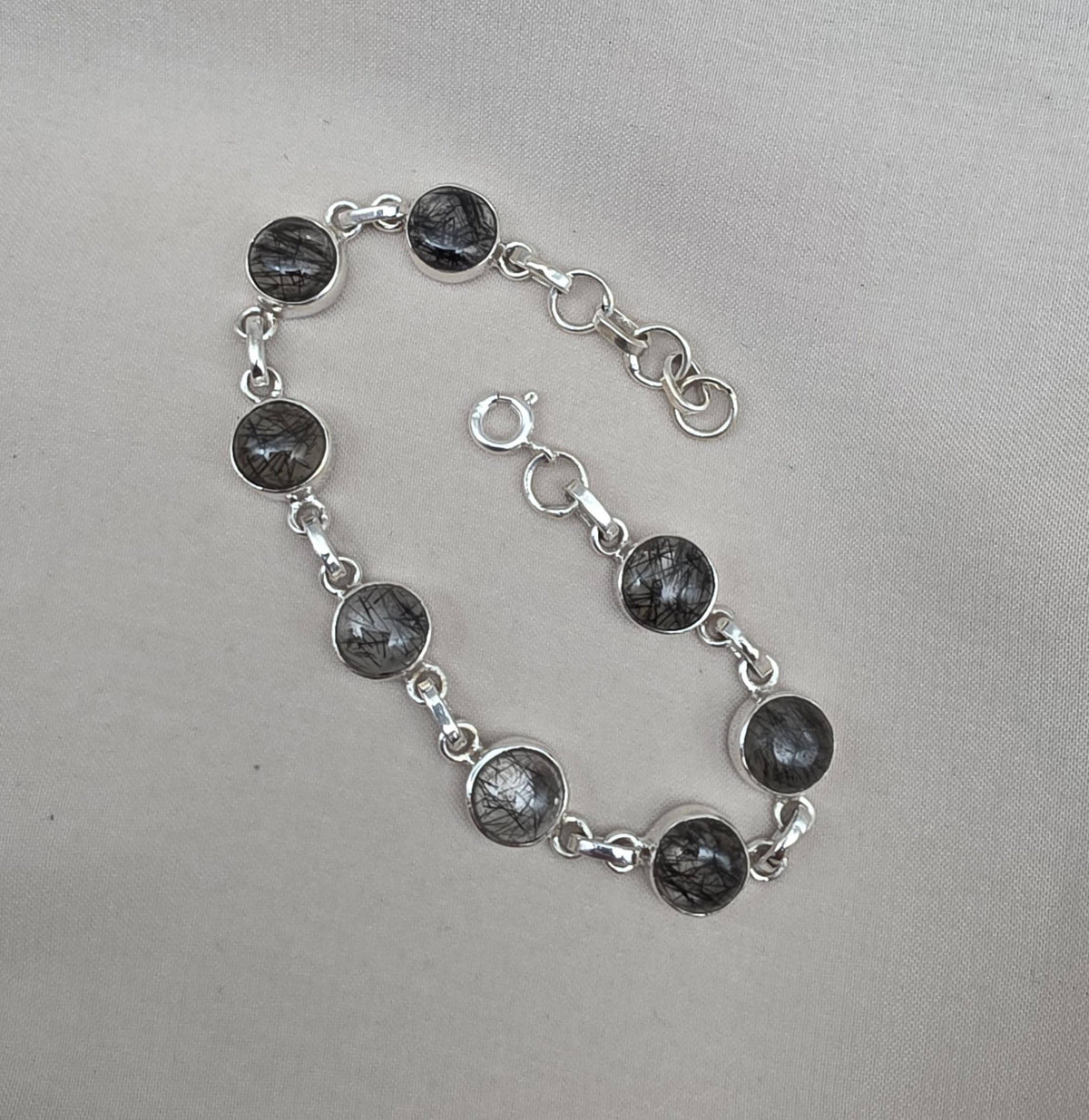 Black Rutile Quartz 925 Sterling Silver Bracelet Natural Handmade