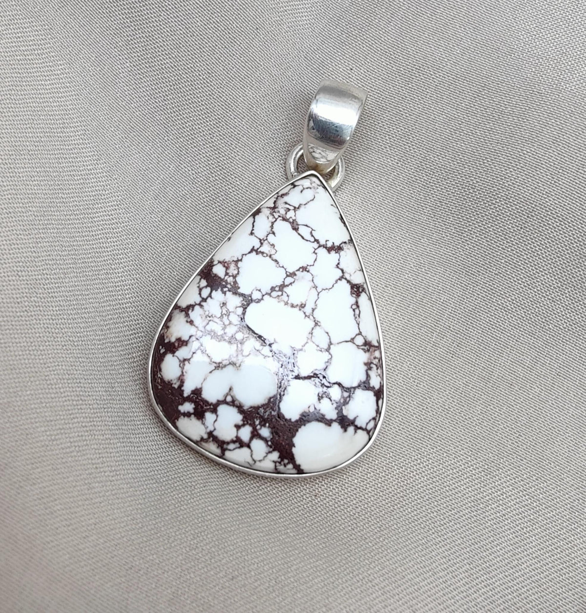 925 Sterling Silver Wild Horse Jasper Pendant Necklace: Teardrop, Boho Healing Crystal