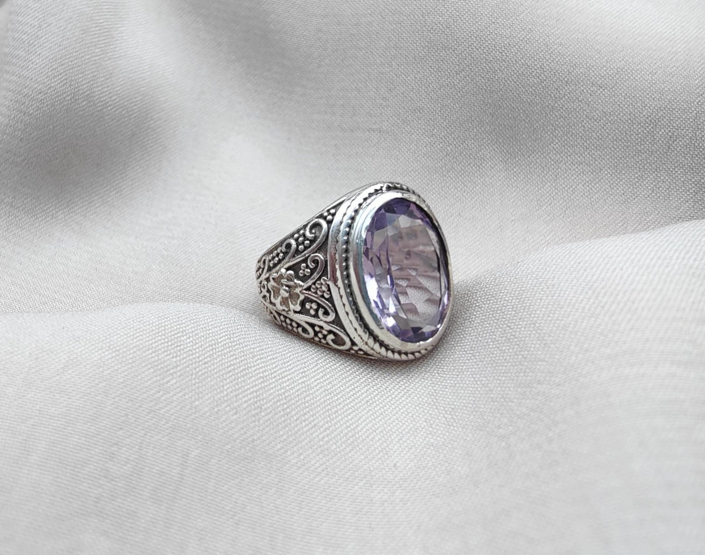 Amethyst Plaster Ring: Handmade 925 Sterling Silver Statement Jewelry