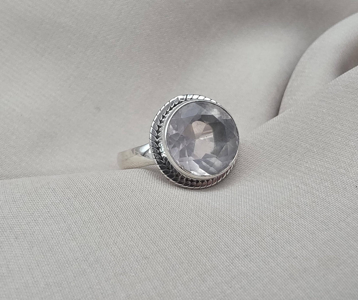 Handmade Crystal Quartz Sterling Silver Ring: April Birthstone Jewelry
