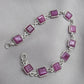925 Sterling Silver Pink Ruby Bracelet Square Cut Gemstone Link Bracelet Gift for Her