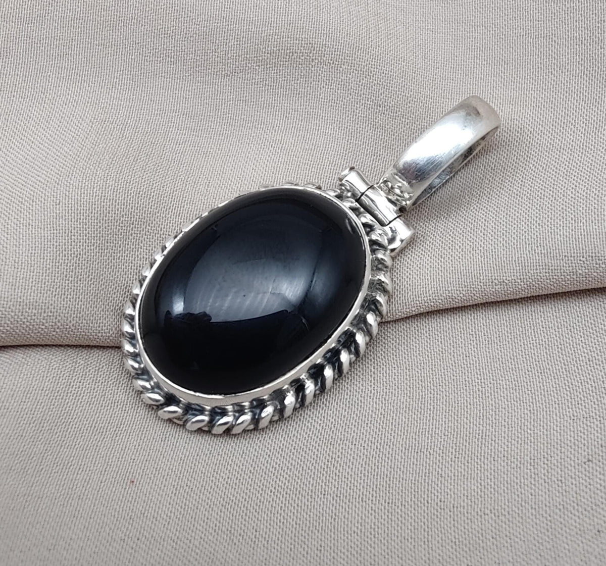 Handmade Black Onyx 925 Sterling Silver Pendant: Protection Amulet