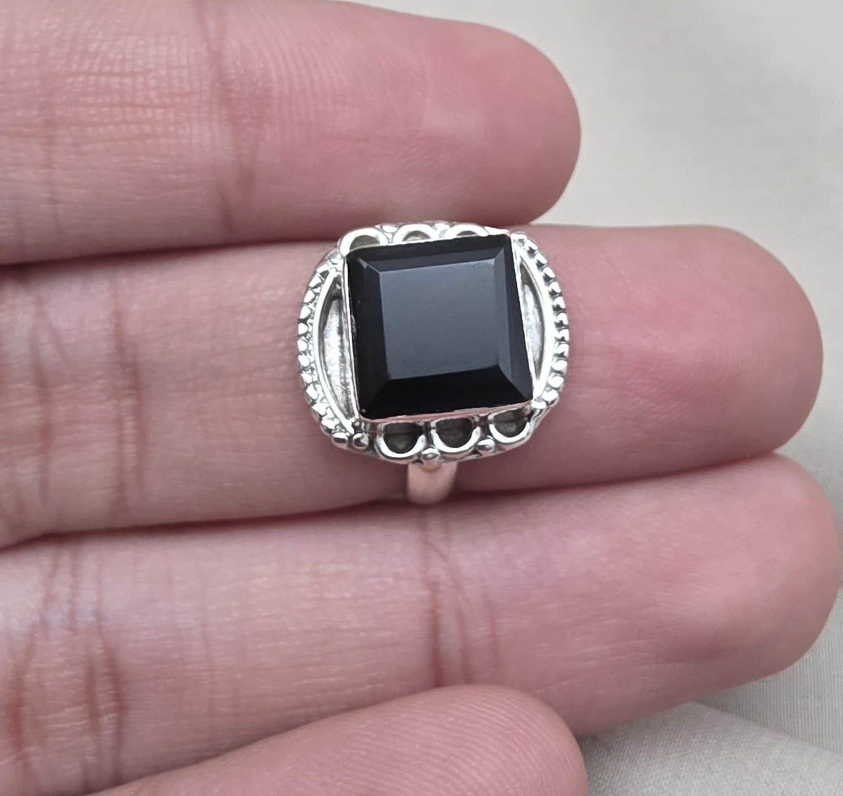 925 Sterling Silver Black Onyx Ring Natural Gemstone Square Cut Handmade Jewelry
