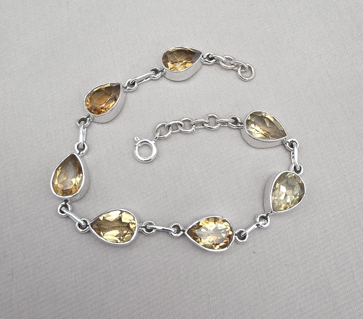 Citrine 925 Sterling Silver Pear Shape Faceted Yellow Gemstone Link Bracelet Handmade Boho Jewelry