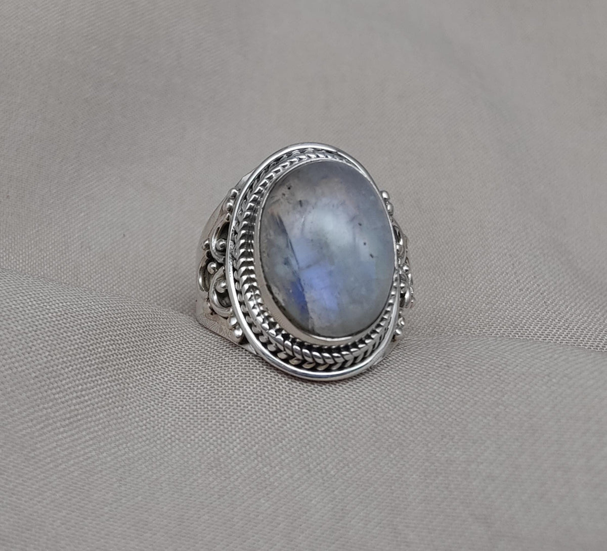 Rainbow Moonstone Ring: Handmade 925 Sterling Silver Boho Statement