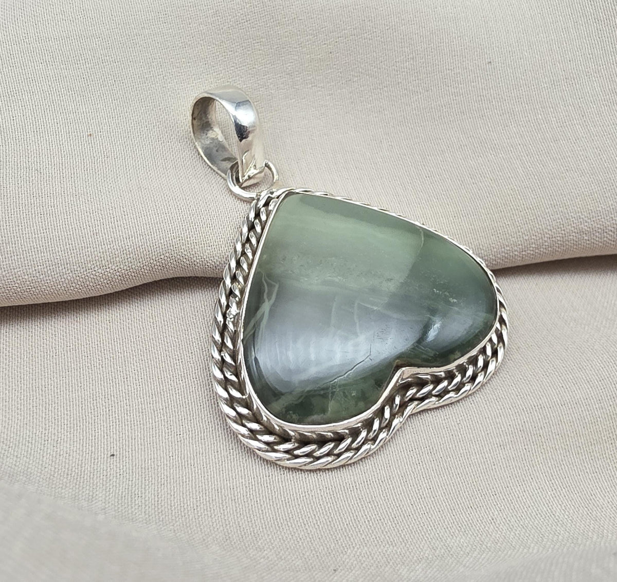 Seraphinite Pendant: 925 Sterling Silver, Healing Crystal Jewelry Heart shape Unique Pendant