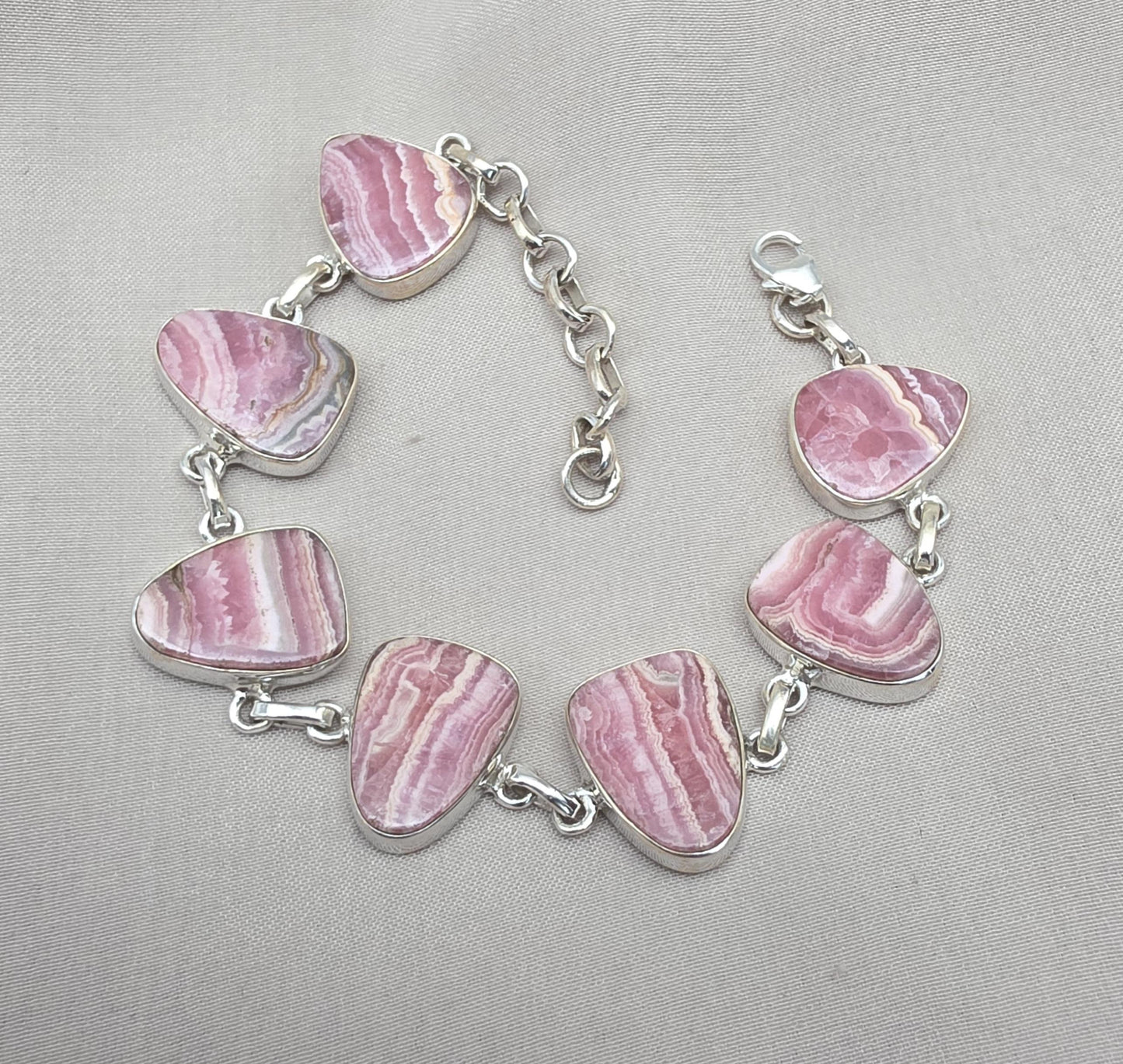 Rhodochrosite Bracelet 925 Sterling Silver Pink Statement Jewelry Wedding Gift
