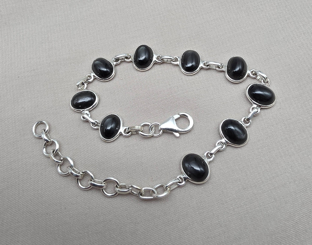Natural Black Star 925 Sterling Silver Bracelet : Gemstone Jewelry