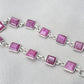 925 Sterling Silver Pink Ruby Bracelet Square Cut Gemstone Link Bracelet Gift for Her