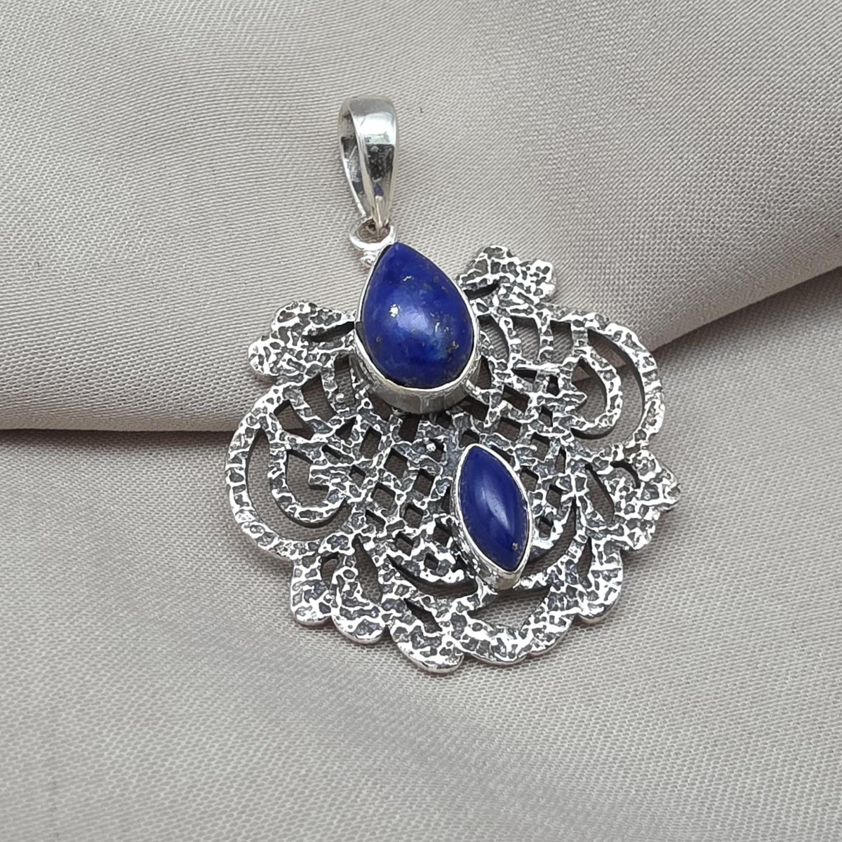 Lapis Lazuli Pendant: Handmade 925 Sterling Silver Filigree, Boho Vintage Necklace