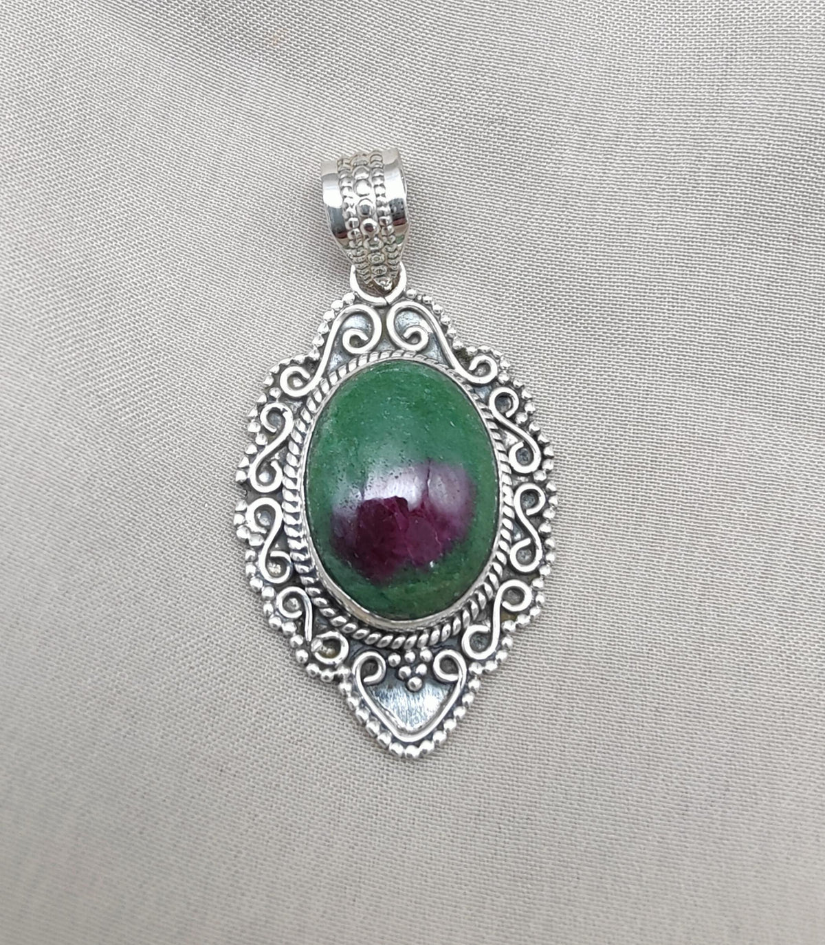 Ruby Zoisite 925 Sterling Silver Pendant: Handmade Chakra Healing Necklace