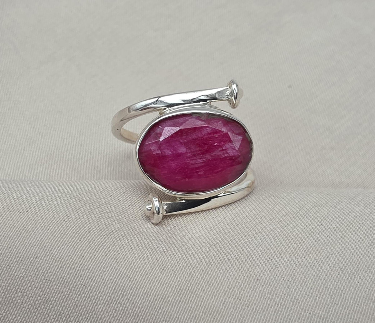 Natural Ruby Ring: Handmade 925 Sterling Silver Boho Statement Ring July Birthstone